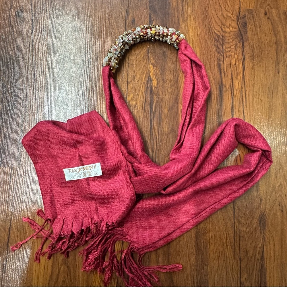 Pashmina Scarf Wrap Red Beaded